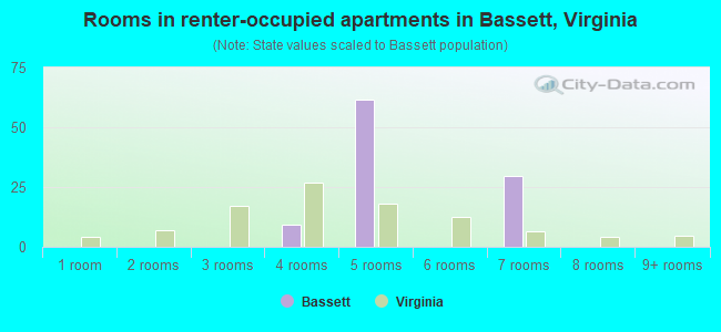 Rooms in renter-occupied apartments in Bassett, Virginia
