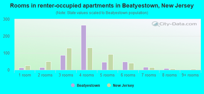 Rooms in renter-occupied apartments in Beatyestown, New Jersey