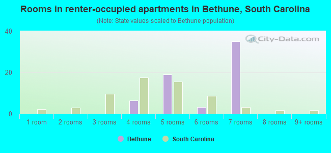 Rooms in renter-occupied apartments in Bethune, South Carolina