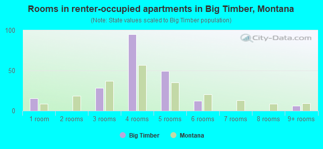 Rooms in renter-occupied apartments in Big Timber, Montana