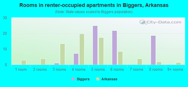 Rooms in renter-occupied apartments in Biggers, Arkansas