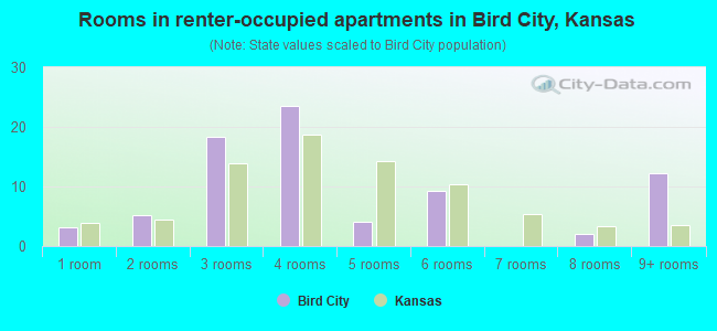 Rooms in renter-occupied apartments in Bird City, Kansas