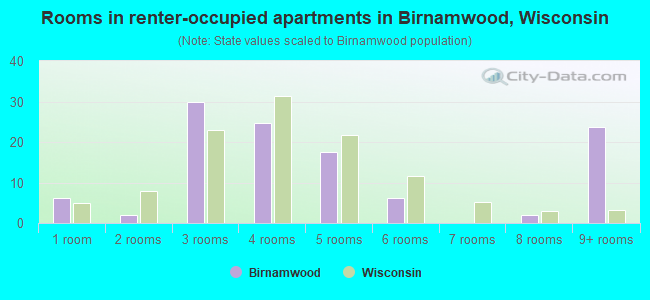 Rooms in renter-occupied apartments in Birnamwood, Wisconsin