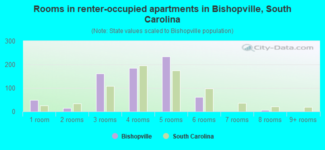 Rooms in renter-occupied apartments in Bishopville, South Carolina