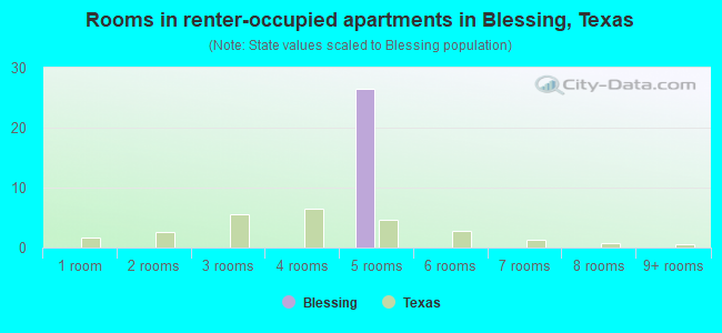 Rooms in renter-occupied apartments in Blessing, Texas
