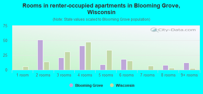 Rooms in renter-occupied apartments in Blooming Grove, Wisconsin