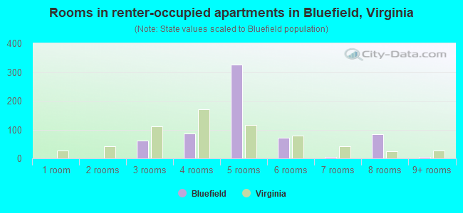 Rooms in renter-occupied apartments in Bluefield, Virginia