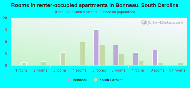 Rooms in renter-occupied apartments in Bonneau, South Carolina