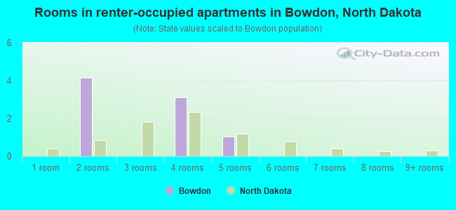 Rooms in renter-occupied apartments in Bowdon, North Dakota