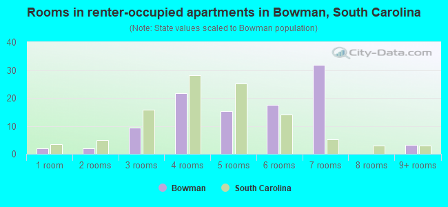 Rooms in renter-occupied apartments in Bowman, South Carolina