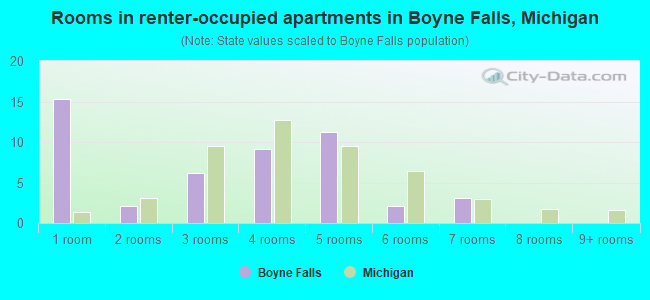 Rooms in renter-occupied apartments in Boyne Falls, Michigan