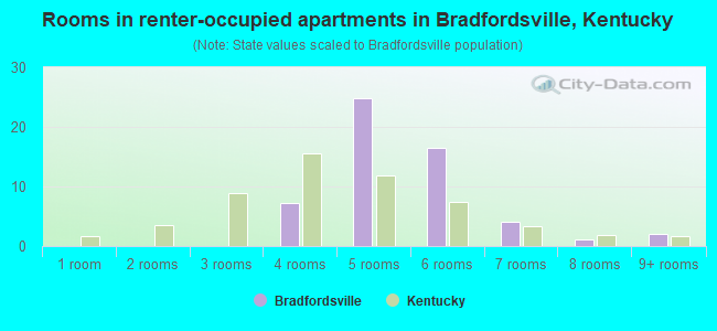 Rooms in renter-occupied apartments in Bradfordsville, Kentucky