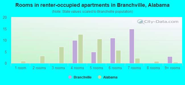 Rooms in renter-occupied apartments in Branchville, Alabama