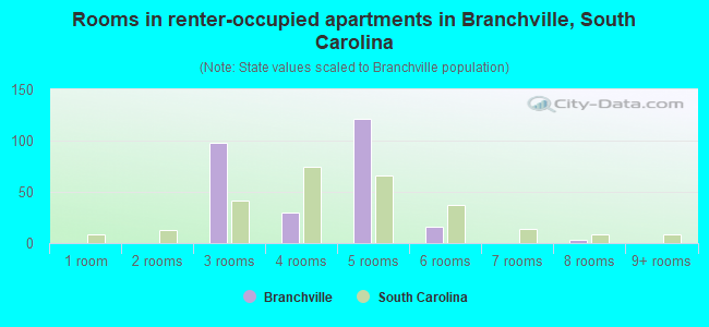 Rooms in renter-occupied apartments in Branchville, South Carolina