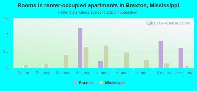 Rooms in renter-occupied apartments in Braxton, Mississippi