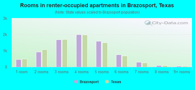 Rooms in renter-occupied apartments in Brazosport, Texas