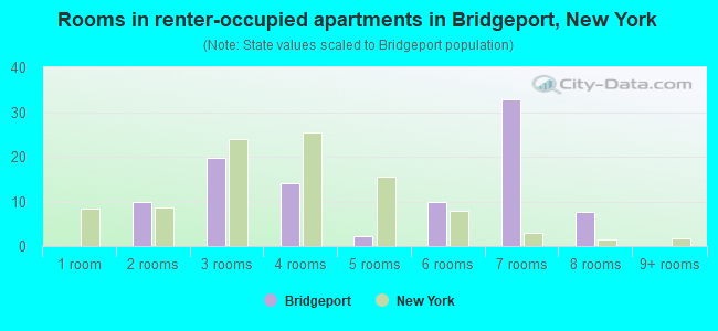 Rooms in renter-occupied apartments in Bridgeport, New York