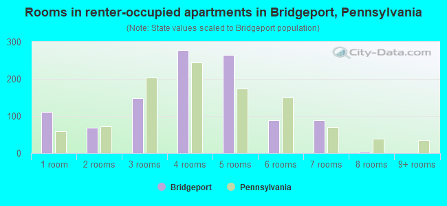 Rooms in renter-occupied apartments in Bridgeport, Pennsylvania