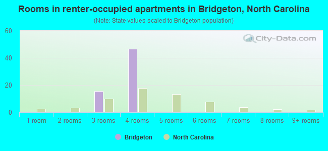 Rooms in renter-occupied apartments in Bridgeton, North Carolina