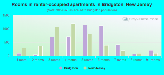 Rooms in renter-occupied apartments in Bridgeton, New Jersey