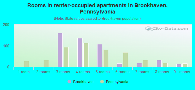 Rooms in renter-occupied apartments in Brookhaven, Pennsylvania