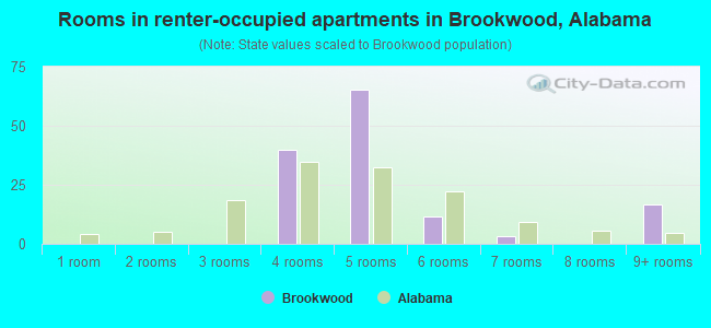 Rooms in renter-occupied apartments in Brookwood, Alabama