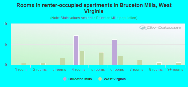 Rooms in renter-occupied apartments in Bruceton Mills, West Virginia
