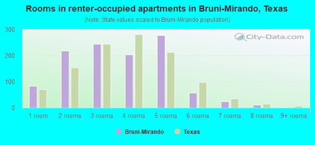 Rooms in renter-occupied apartments in Bruni-Mirando, Texas