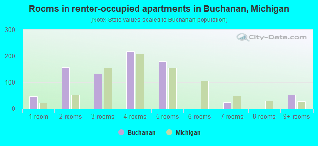 Rooms in renter-occupied apartments in Buchanan, Michigan