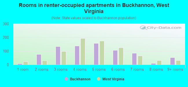 Rooms in renter-occupied apartments in Buckhannon, West Virginia