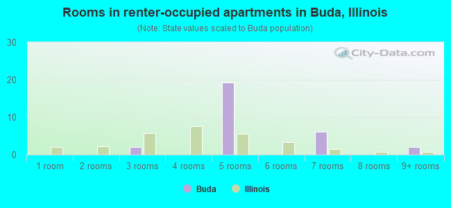 Rooms in renter-occupied apartments in Buda, Illinois