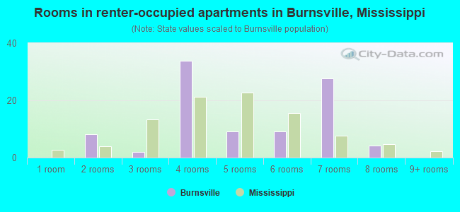 Rooms in renter-occupied apartments in Burnsville, Mississippi
