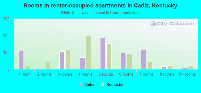 Rooms in renter-occupied apartments in Cadiz, Kentucky
