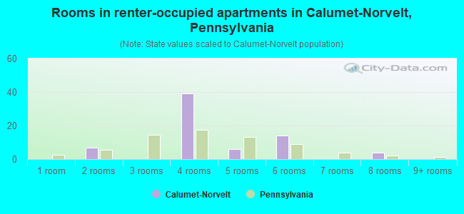 Rooms in renter-occupied apartments in Calumet-Norvelt, Pennsylvania