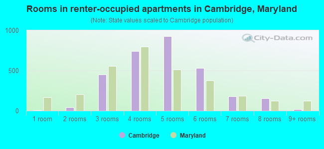 Rooms in renter-occupied apartments in Cambridge, Maryland