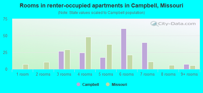 Rooms in renter-occupied apartments in Campbell, Missouri