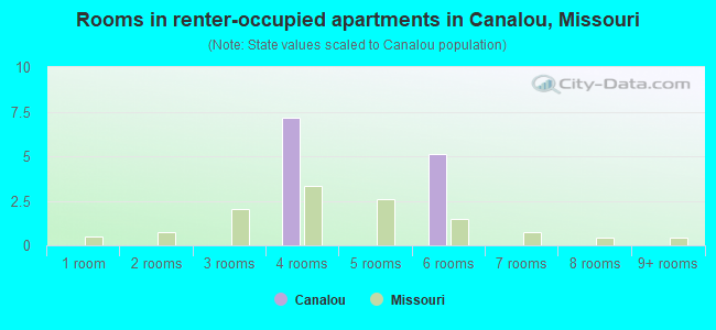 Rooms in renter-occupied apartments in Canalou, Missouri