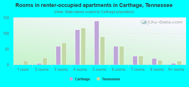 Rooms in renter-occupied apartments in Carthage, Tennessee