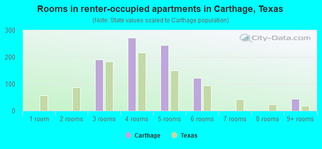 Rooms in renter-occupied apartments in Carthage, Texas