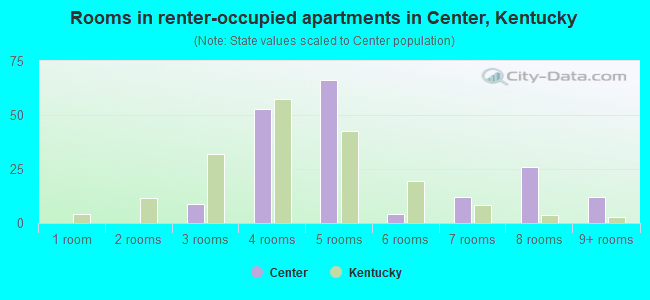Rooms in renter-occupied apartments in Center, Kentucky