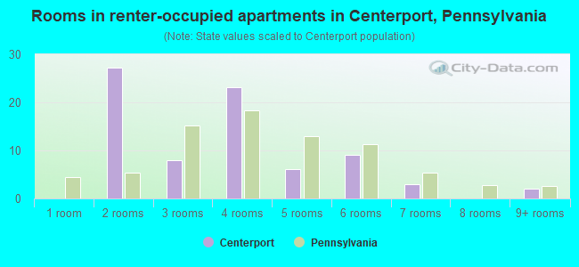 Rooms in renter-occupied apartments in Centerport, Pennsylvania