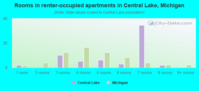 Rooms in renter-occupied apartments in Central Lake, Michigan