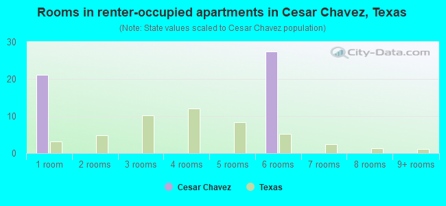 Rooms in renter-occupied apartments in Cesar Chavez, Texas