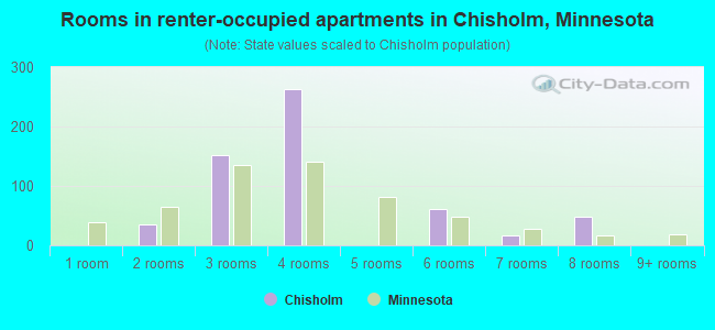 Rooms in renter-occupied apartments in Chisholm, Minnesota