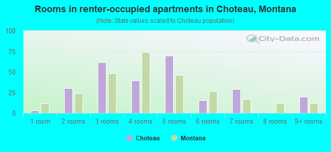 Rooms in renter-occupied apartments in Choteau, Montana