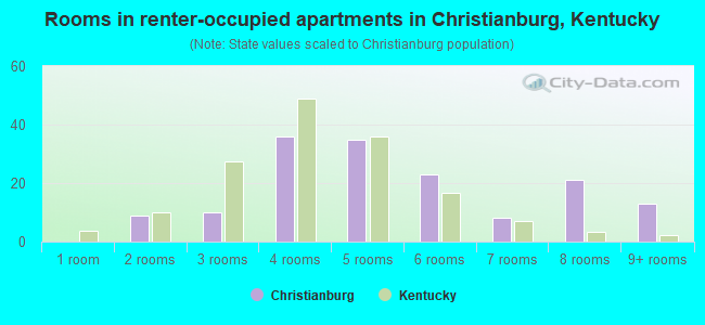 Rooms in renter-occupied apartments in Christianburg, Kentucky