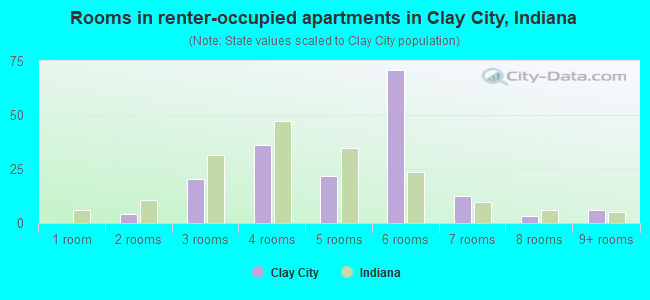 Rooms in renter-occupied apartments in Clay City, Indiana