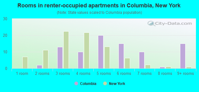 Rooms in renter-occupied apartments in Columbia, New York