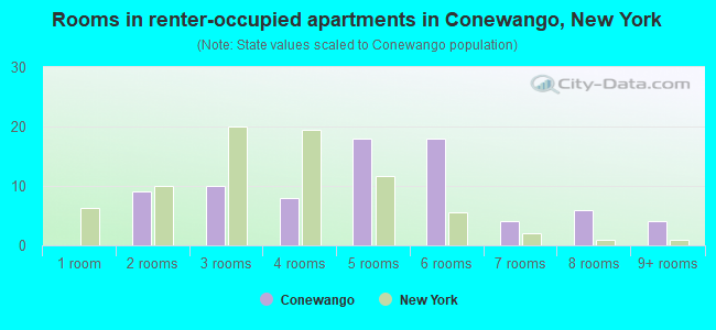 Rooms in renter-occupied apartments in Conewango, New York