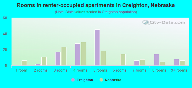 Rooms in renter-occupied apartments in Creighton, Nebraska